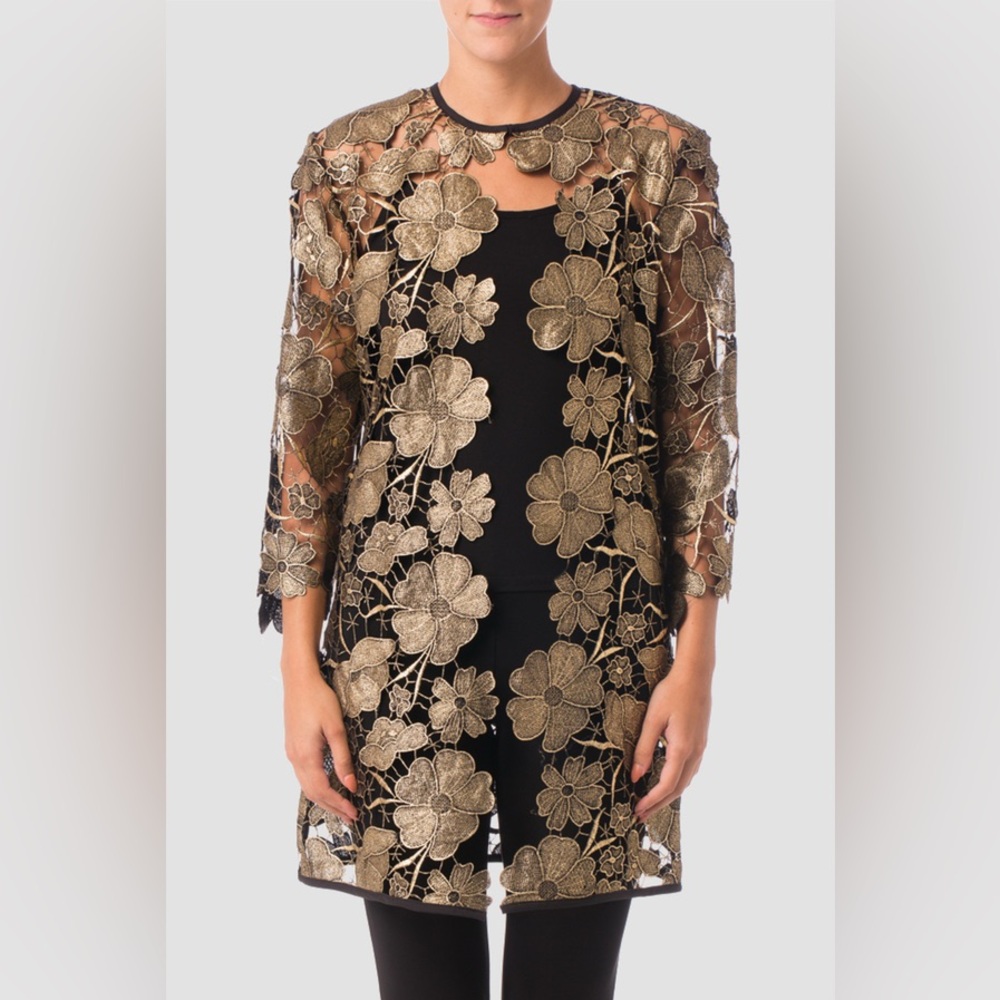 Joseph Ribkoff black & gold floral lace design jacket size 4